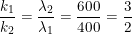 \small \frac{k_1}{k_2}=\frac{\lambda _2}{\lambda _1}=\frac{600}{400}=\frac{3}{2}